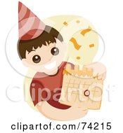 Little Birthday Boy Wearing A Party Hat And Holding A Calendar