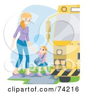 Poster, Art Print Of Proud Mom Walking Her Daughter To A School Bus