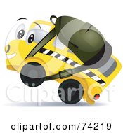 Poster, Art Print Of School Bus Character Wearing A Backpack