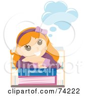 Poster, Art Print Of Happy Girl Day Dreaming And Resting Her Head On School Books