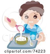 Royalty Free RF Clipart Illustration Of A Crying School Boy Receiving Cafeteria Food