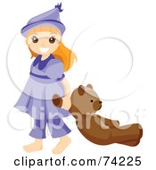 Royalty Free RF Clipart Illustration Of A Little Girl Dragging Her Teddy Bear