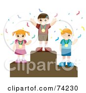 Poster, Art Print Of Girl And Two Boys Wearing Medals And Standing On Pedestals