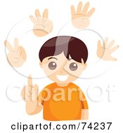 Poster, Art Print Of Boy Counting With His Fingers Shown With Extra Hands