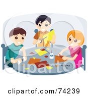 Little Girl And Two Boys Doing Crafts At A Table