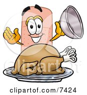 Poster, Art Print Of Bandaid Bandage Mascot Cartoon Character Serving A Thanksgiving Turkey On A Platter