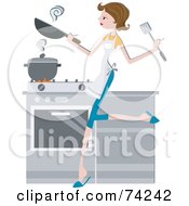 Royalty Free RF Clipart Illustration Of A Pretty Home Maker Cooking In A Kitchen