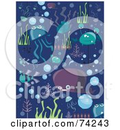 Poster, Art Print Of Digital Collage Of Sea Creature Doodles On Blue