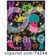 Poster, Art Print Of Digital Collage Of Colorful Monster Doodles On Black