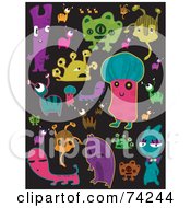 Royalty Free RF Clipart Illustration Of A Digital Collage Of Colorful Monster Doodles On Black