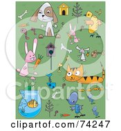 Royalty Free RF Clipart Illustration Of A Digital Collage Of Pet Doodles On Green