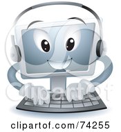 Poster, Art Print Of Computer Character Typing And Wearing A Headset