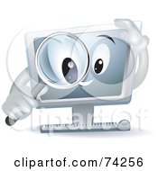 Royalty Free RF Clipart Illustration Of A Computer Character Searching With A Magnifying Glass by BNP Design Studio