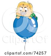 Royalty Free RF Clipart Illustration Of A Baby Boy Floating On Top Of A Blue Balloon