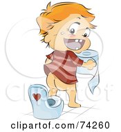 Poster, Art Print Of Happy Baby Holding Toilet Paper By A Training Seat