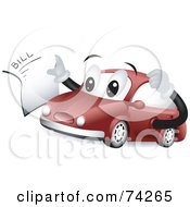 Red Car Character Holding A Mechanic Bill