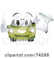Poster, Art Print Of Green Car Character Holding An Insurance Form