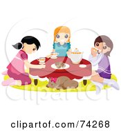 Poster, Art Print Of Cat Napping While Girls Hold A Tea Party