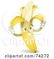 Royalty Free RF Clipart Illustration Of A Banana Character Removing Its Peel by BNP Design Studio