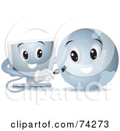 Royalty Free RF Clipart Illustration Of A Computer Character Connecting To A Globe