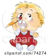 Blond Baby Trying To Stick A Pencil Up His Nose by BNP Design Studio