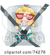 Happy Blond Baby Wearing Sunglasses And Strapped Into His Car Seat