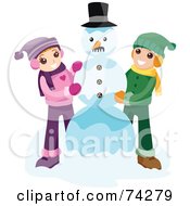 Poster, Art Print Of Boy And Girl Making A Snowman Together
