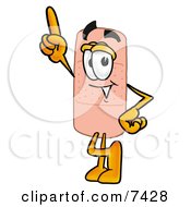 Clipart Picture Of A Bandaid Bandage Mascot Cartoon Character Pointing Upwards