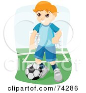 Poster, Art Print Of Blond Boy Playing A Game Of Soccer