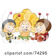 Poster, Art Print Of Group Of Three Happy Babies In Bee Flower And Ladybug Costumes