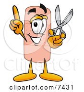 Poster, Art Print Of Bandaid Bandage Mascot Cartoon Character Holding A Pair Of Scissors