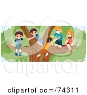 Poster, Art Print Of Group Of Children Playing In A Large Tree