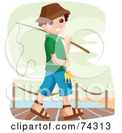 Poster, Art Print Of Happy Little Boy Going Fishing