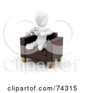 Poster, Art Print Of 3d White Character Relaxing In A Chair With Coffee