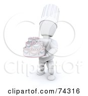 Poster, Art Print Of 3d White Character Chef Holding An Elegant Wedding Cake