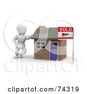Poster, Art Print Of 3d White Character Realtor Leaning By A Sold House