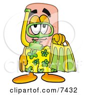 Bandaid Bandage Mascot Cartoon Character In Green And Yellow Snorkel Gear