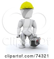 Poster, Art Print Of 3d White Character Worker With Tools And A Hardhat
