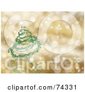 Poster, Art Print Of Golden Christmas Background With A Green Spiral Tree And Sparkles