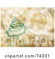 Royalty Free RF Clipart Illustration Of A Golden Christmas Background With A Green Spiral Tree And Sparkles