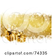 Poster, Art Print Of Golden Snowflake Background With Christmas Presents And White Grunge