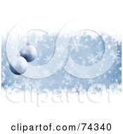 Royalty Free RF Clipart Illustration Of A Blue Wintry Christmas Background With Snowflakes And Blue Baubles