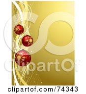 Royalty Free RF Clipart Illustration Of A Golden Christmas Background With Waves And Red Ornaments