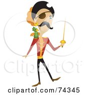 Poster, Art Print Of Male Pirate With A Sword And Parrot