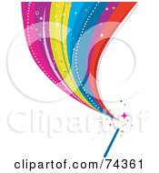 Royalty Free RF Clipart Illustration Of A Colorful Rainbow Stream Shooting From A Magic Wand by BNP Design Studio