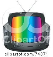 Poster, Art Print Of Retro Black Box Television With Colorful Lines On The Screen