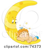 Poster, Art Print Of Blond Baby Curled Up On A Crescent Moon