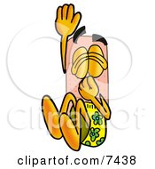 Bandaid Bandage Mascot Cartoon Character Plugging His Nose While Jumping Into Water