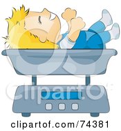 Poster, Art Print Of Blond Baby Being Weighted On A Scale