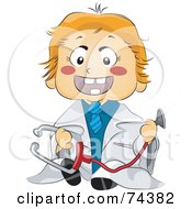 Poster, Art Print Of Blond Baby Doctor Holding A Stethoscope